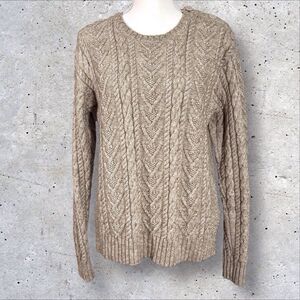 Polo Ralph Lauren Fisherman Cable Women’s Sweater Medium Oatmeal Brown Crewneck